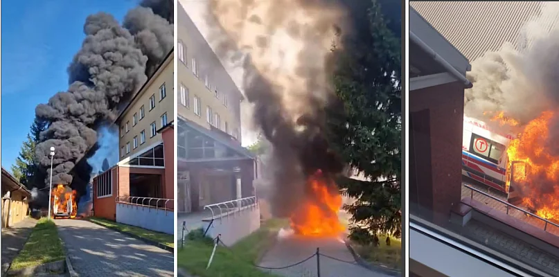Karetka spłonęła tuż przed drzwiami szpitala! - 10719
