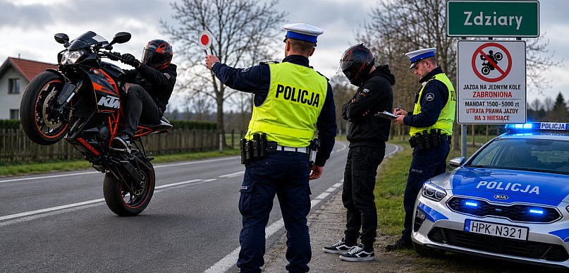Jechał motocyklem na jednym kole - stracił prawo jazdy!